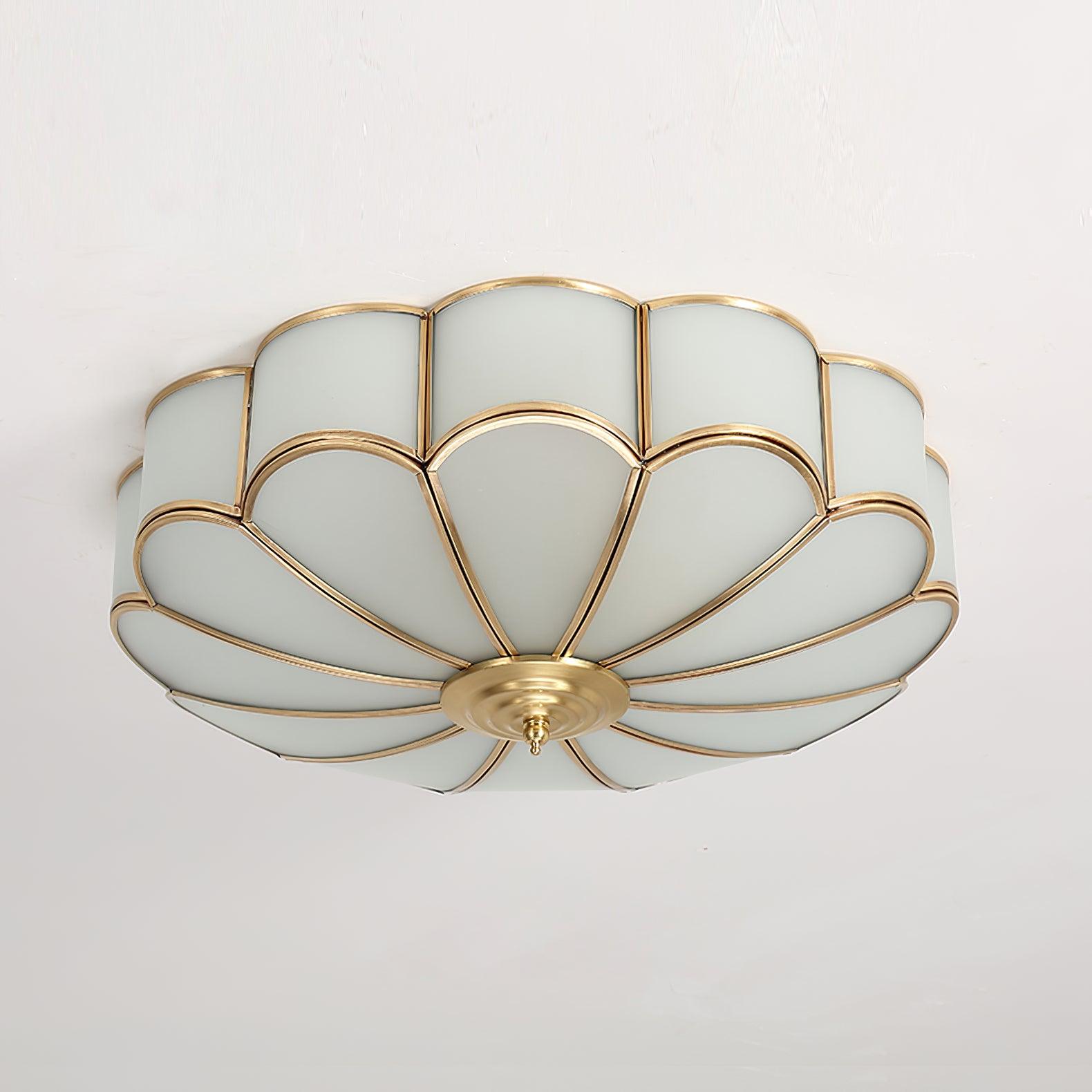Plafondlamp Art Deco met Bloemmotief en Matglazen Kap
