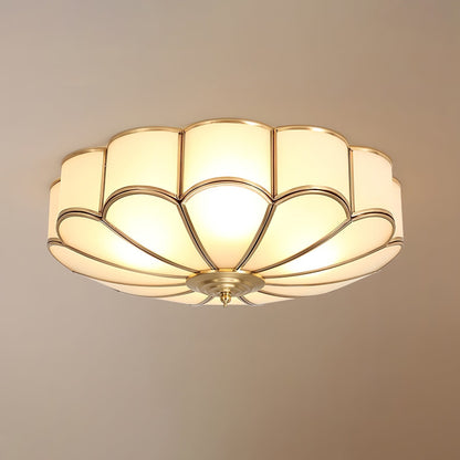 Plafondlamp Art Deco met Bloemmotief en Matglazen Kap