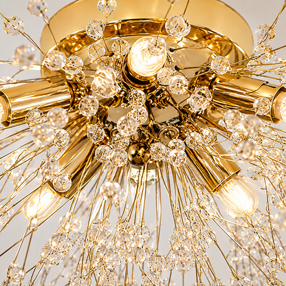 Plafondlamp Art Deco met Kristallen Takken en Vuurwerk Silhouet