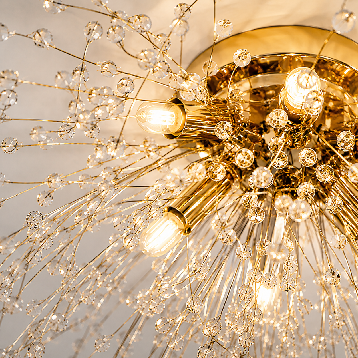 Plafondlamp Art Deco met Kristallen Takken en Vuurwerk Silhouet