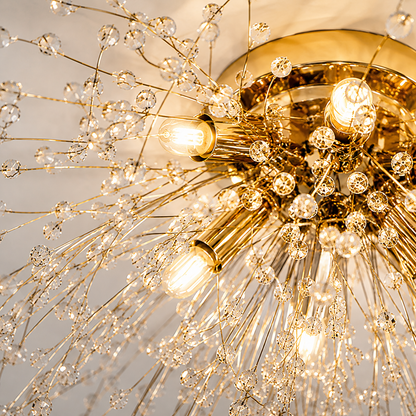 Plafondlamp Art Deco met Kristallen Takken en Vuurwerk Silhouet
