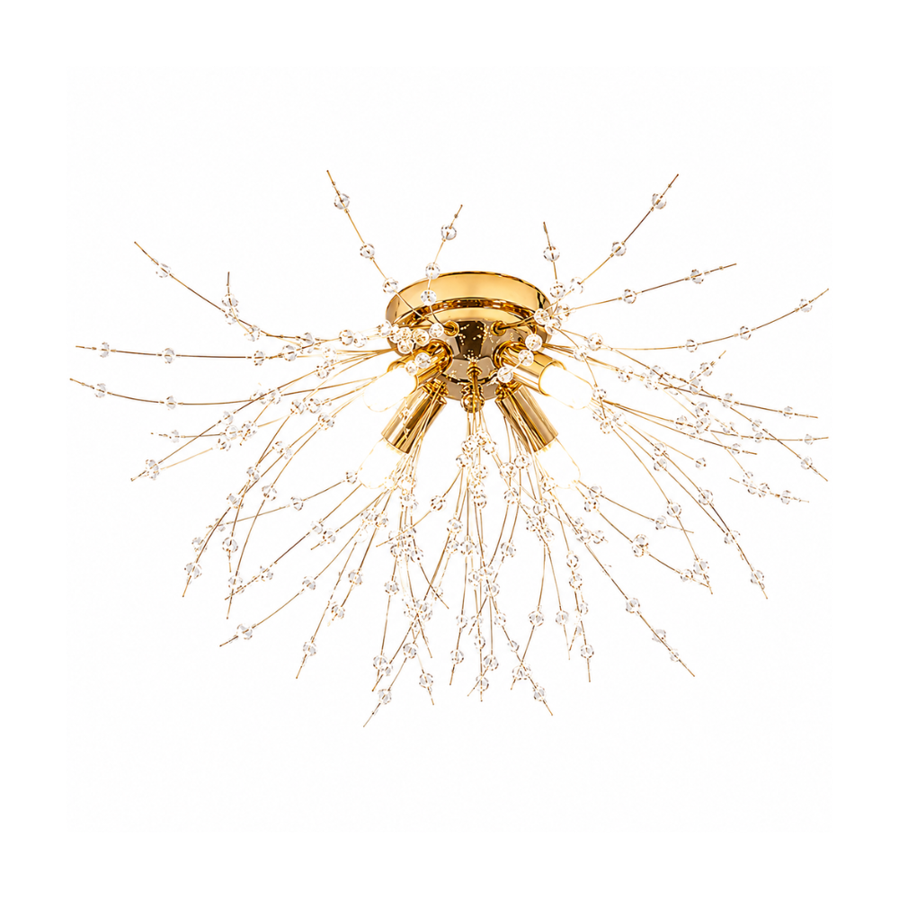Plafondlamp Art Deco met Kristallen Takken en Vuurwerk Silhouet