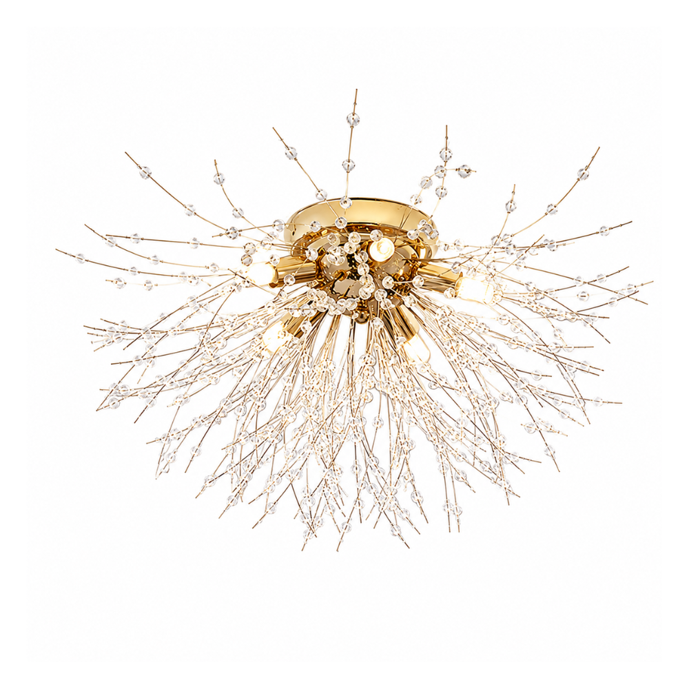 Plafondlamp Art Deco met Kristallen Takken en Vuurwerk Silhouet