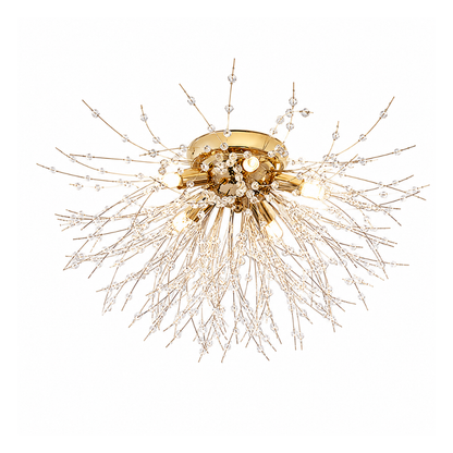 Plafondlamp Art Deco met Kristallen Takken en Vuurwerk Silhouet