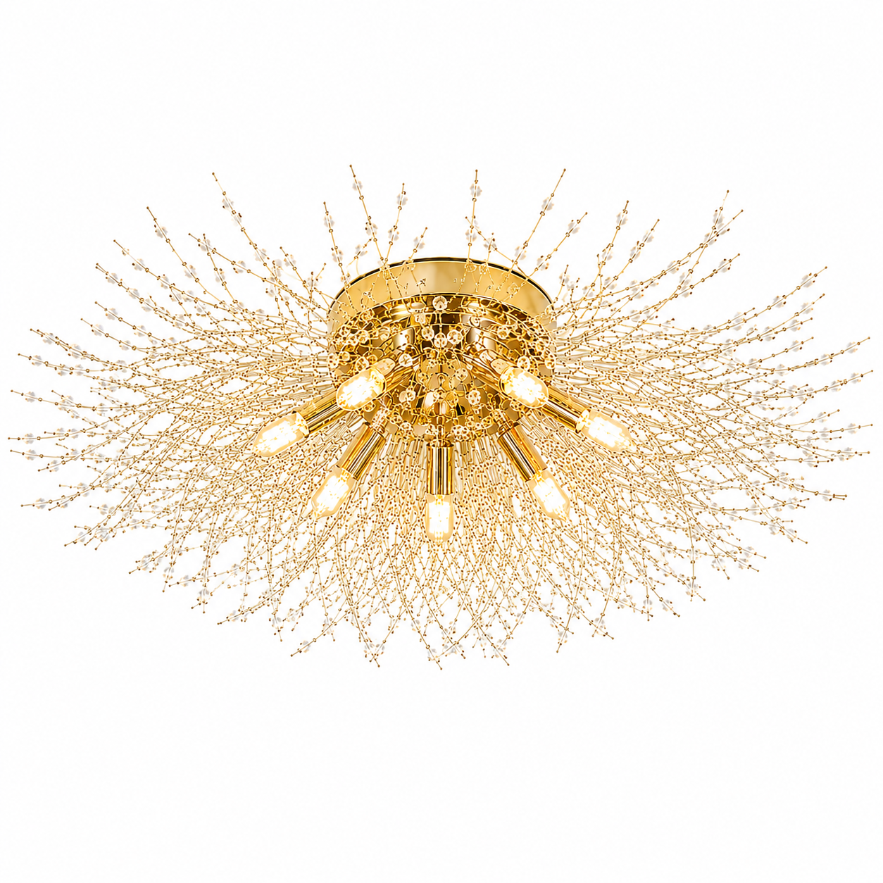 Plafondlamp Art Deco met Kristallen Takken en Vuurwerk Silhouet