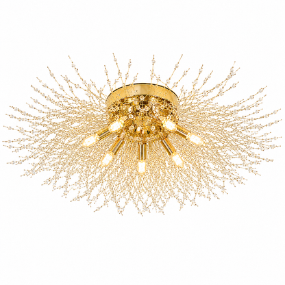 Plafondlamp Art Deco met Kristallen Takken en Vuurwerk Silhouet
