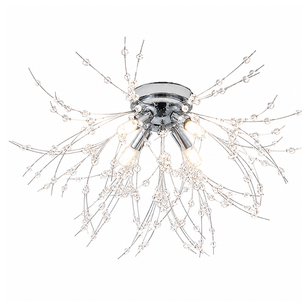 Plafondlamp Art Deco met Kristallen Takken en Vuurwerk Silhouet