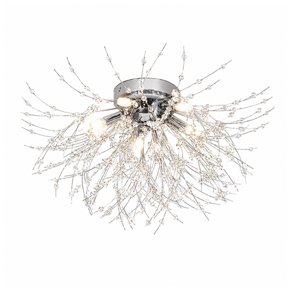 Plafondlamp Art Deco met Kristallen Takken en Vuurwerk Silhouet