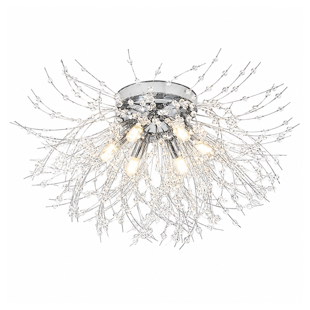 Plafondlamp Art Deco met Kristallen Takken en Vuurwerk Silhouet