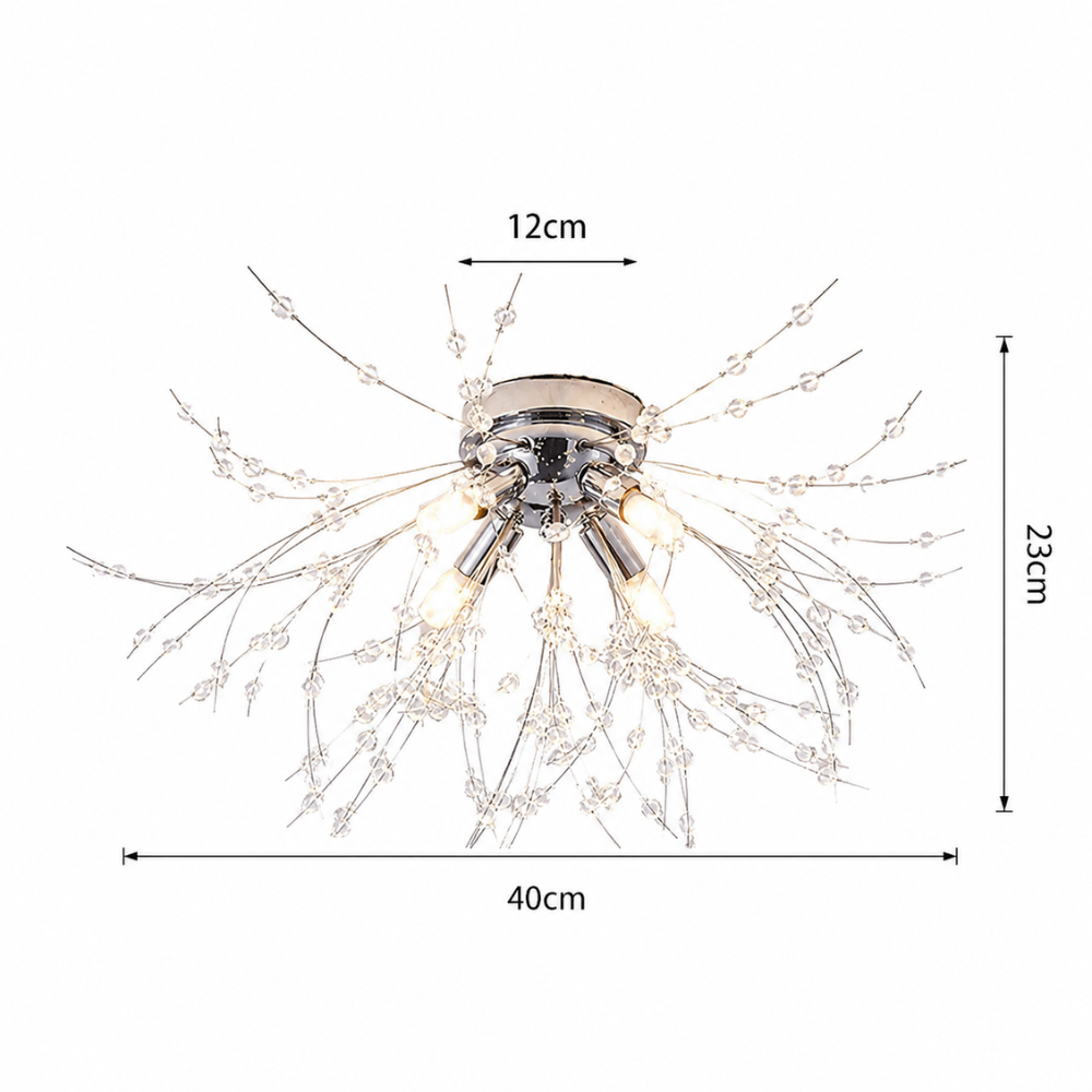 Plafondlamp Art Deco met Kristallen Takken en Vuurwerk Silhouet