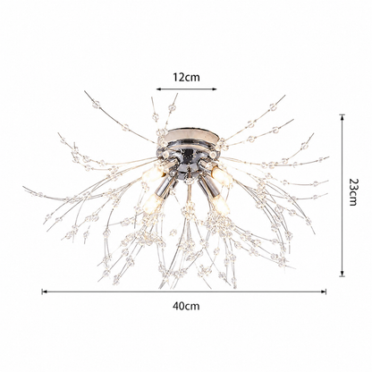 Plafondlamp Art Deco met Kristallen Takken en Vuurwerk Silhouet