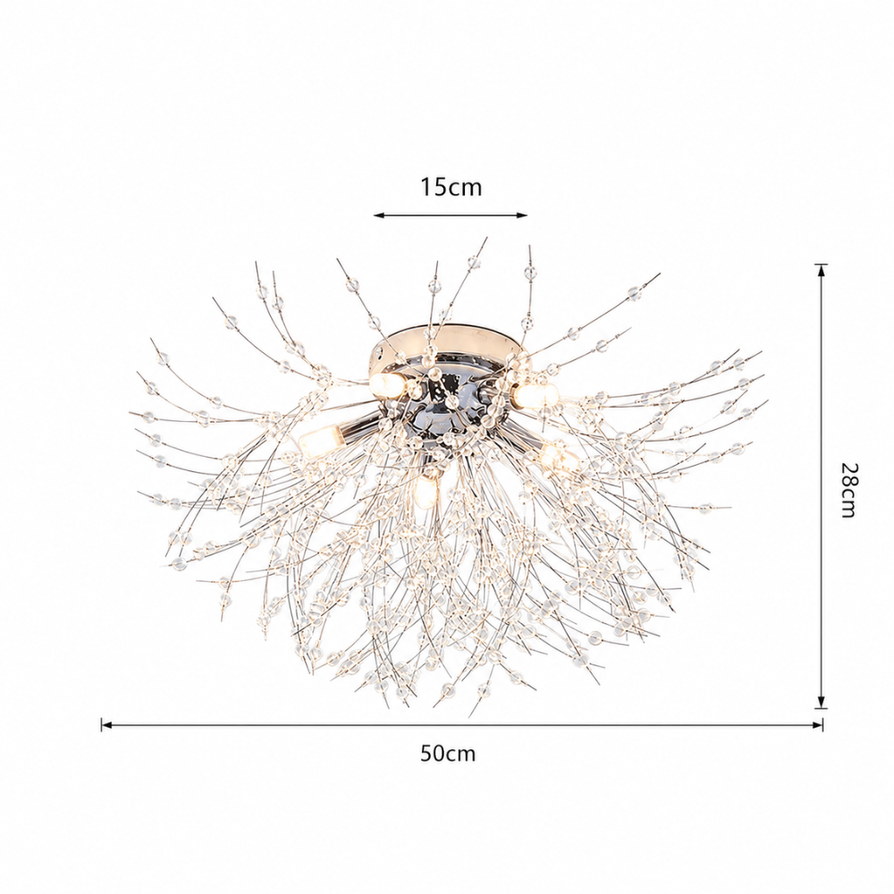 Plafondlamp Art Deco met Kristallen Takken en Vuurwerk Silhouet