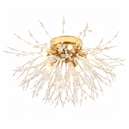 Plafondlamp Art Deco met Kristallen Takken en Vuurwerk Silhouet
