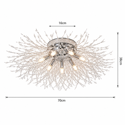 Plafondlamp Art Deco met Kristallen Takken en Vuurwerk Silhouet