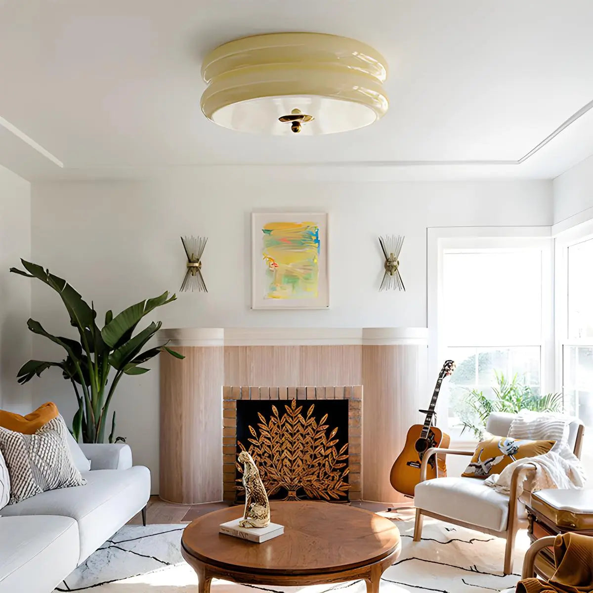 Plafondlamp Art Deco Retro met Ronde Glazen Kap