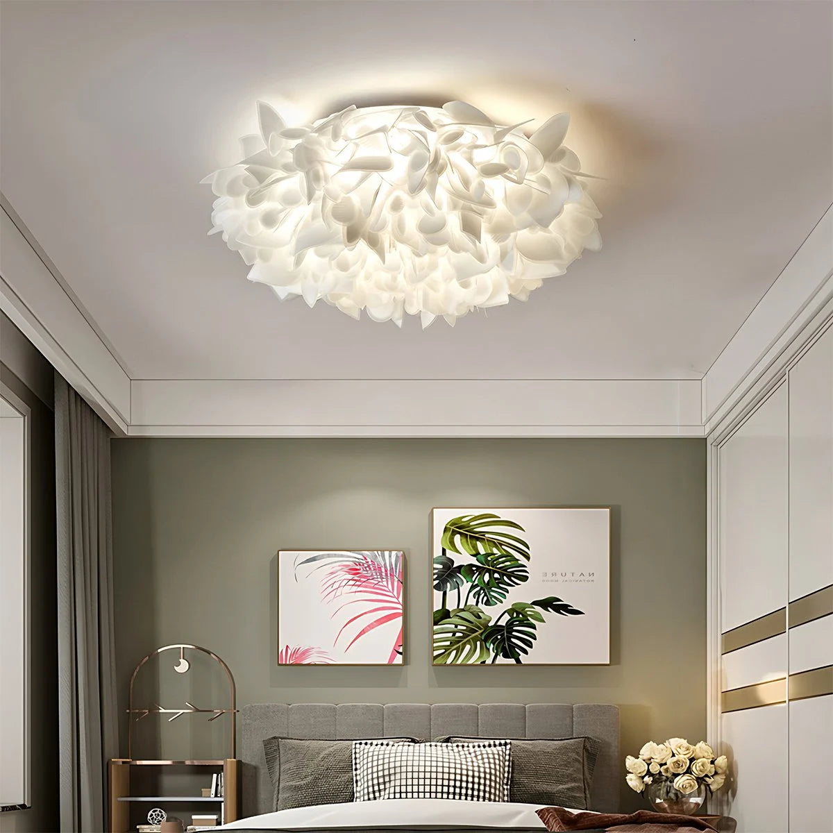 Plafondlamp Bloem Bohemian met Bloemblad Kap en Flush Mount Design