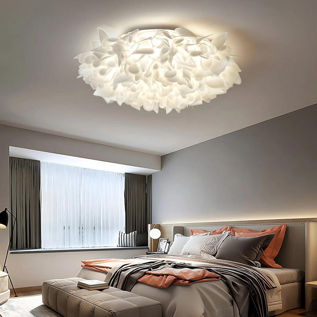 Plafondlamp Bloem Bohemian met Bloemblad Kap en Flush Mount Design