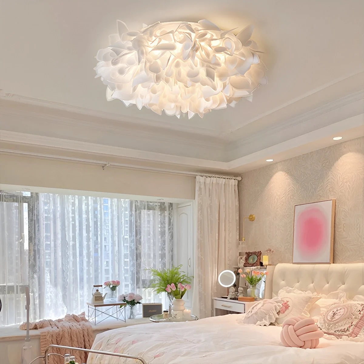 Plafondlamp Bloem Bohemian met Bloemblad Kap en Flush Mount Design