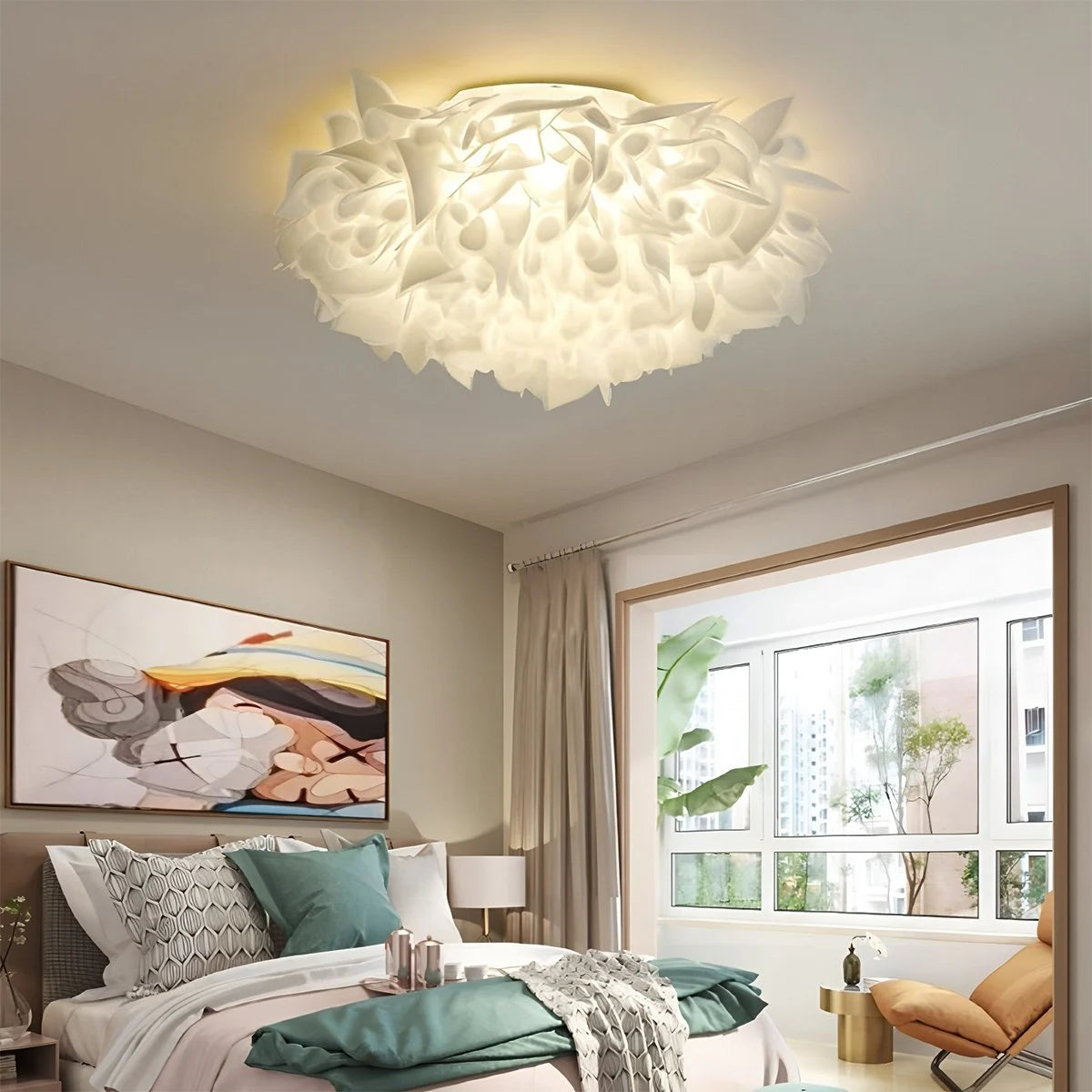 Plafondlamp Bloem Bohemian met Bloemblad Kap en Flush Mount Design