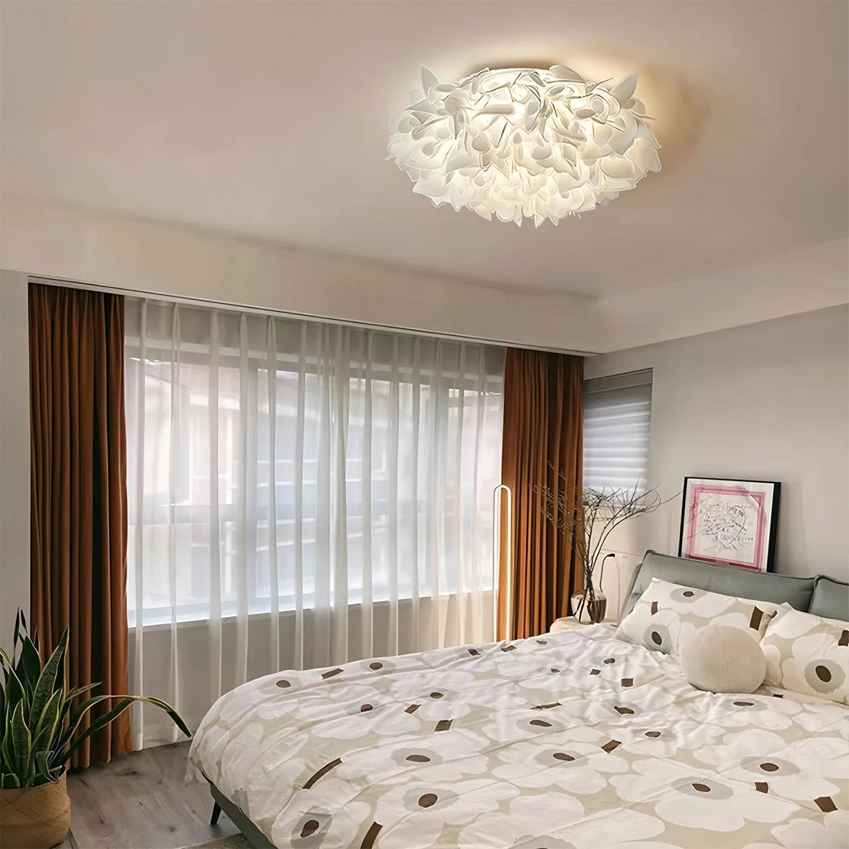 Plafondlamp Bloem Bohemian met Bloemblad Kap en Flush Mount Design