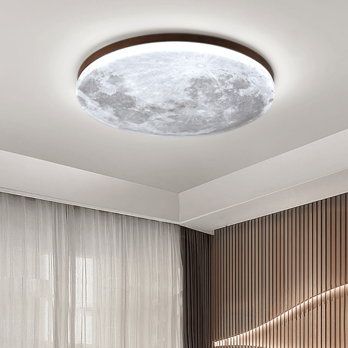 Plafondlamp Maan Design Dimbaar LED met Houten Rand Rond