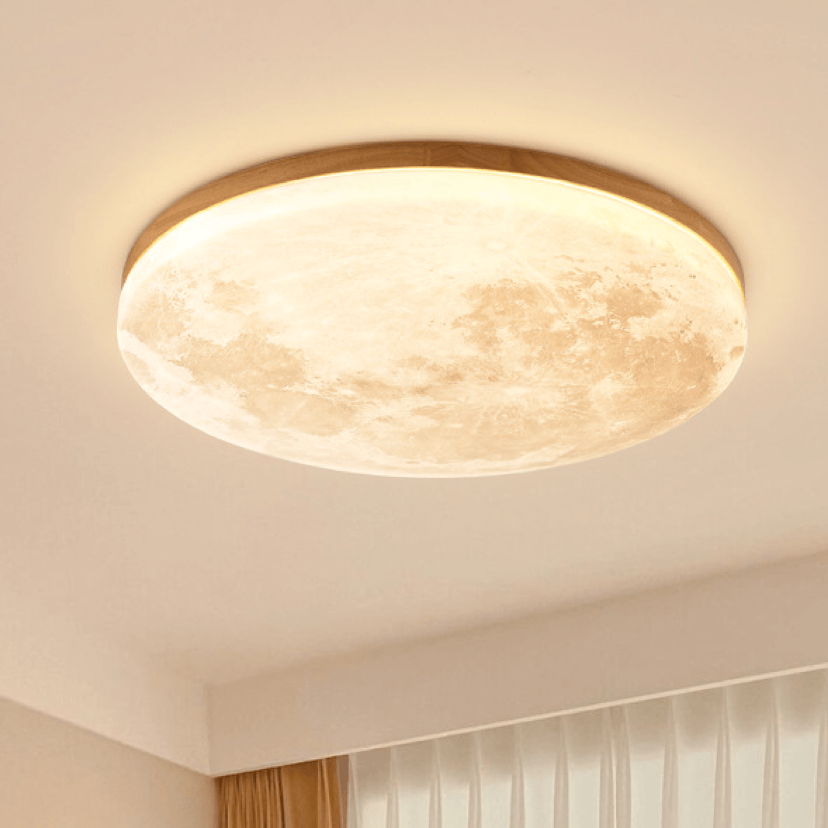 Plafondlamp Maan Design Dimbaar LED met Houten Rand Rond