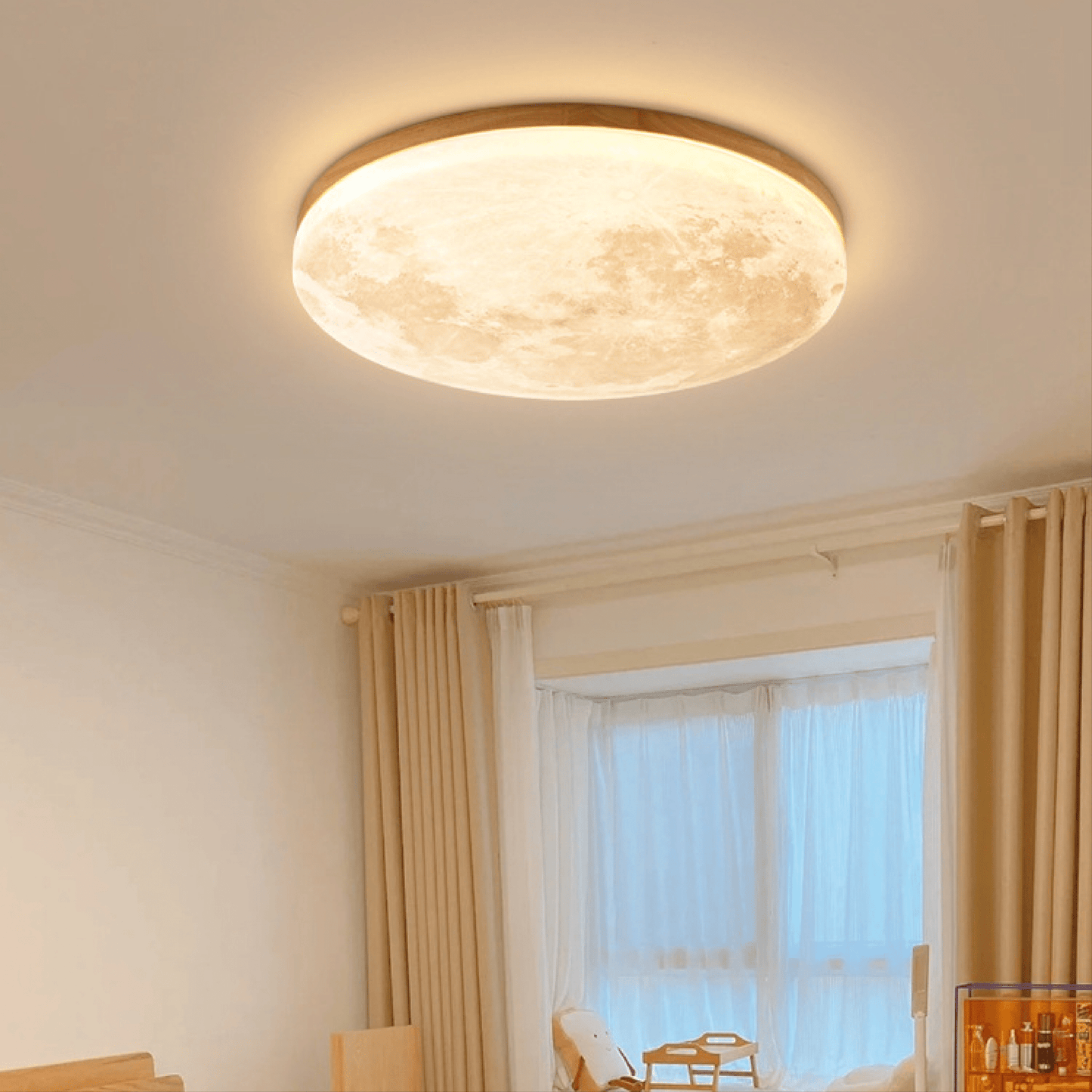 Plafondlamp Maan Design Dimbaar LED met Houten Rand Rond
