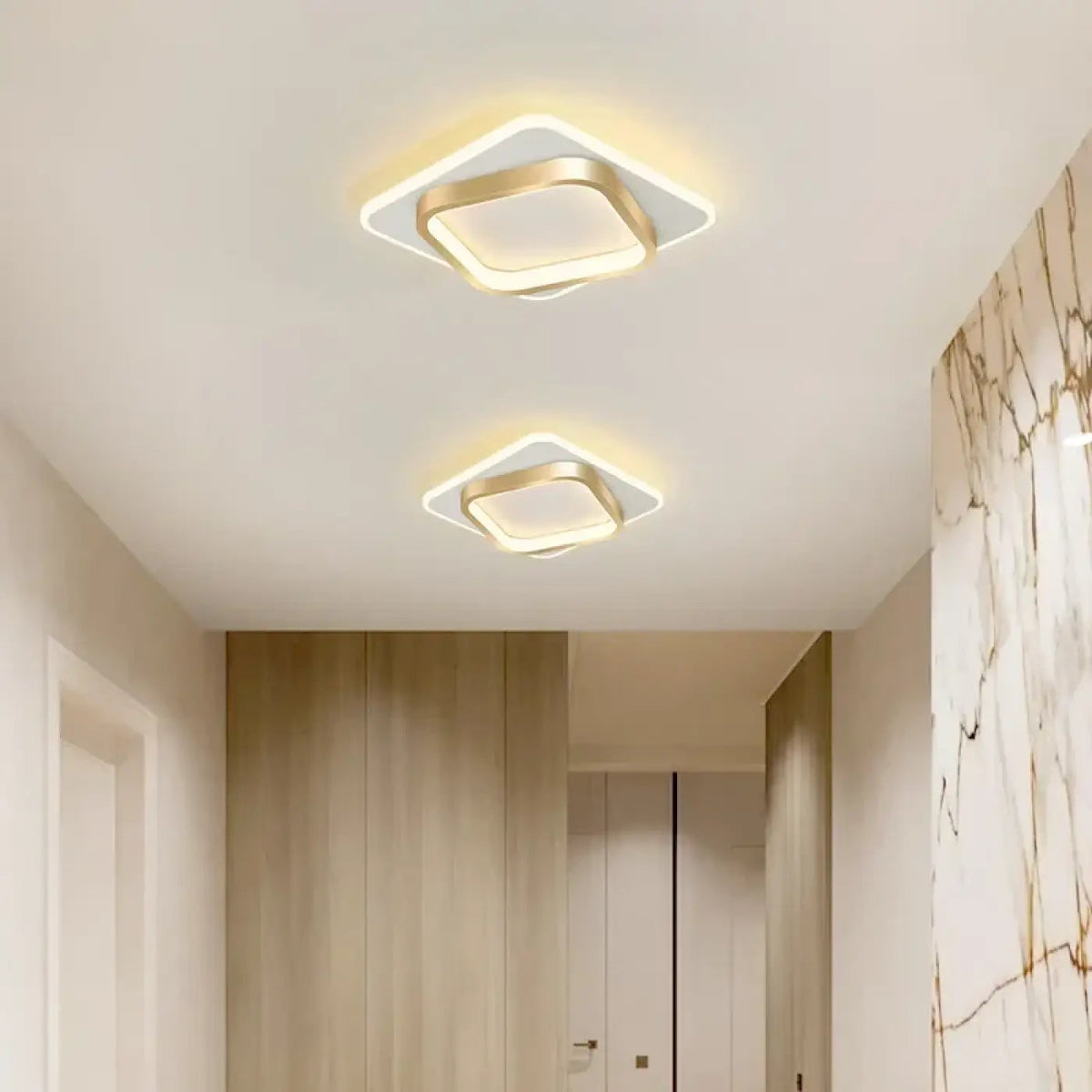 Plafondlamp Minimalistisch LED met Dubbel Vierkant Frame voor Hal en Gang