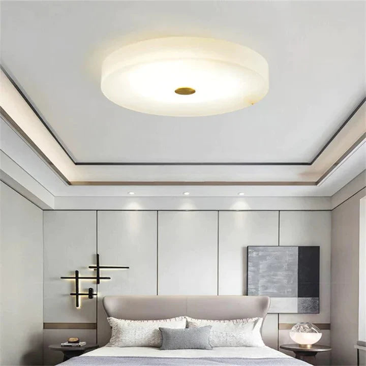 Plafondlamp Minimalistisch Rond met Alabasten Kap en Gouden Detail
