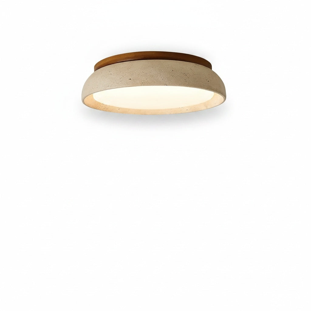 Plafondlamp Minimalistisch Rond met Travertijn Kap en Houten Rand