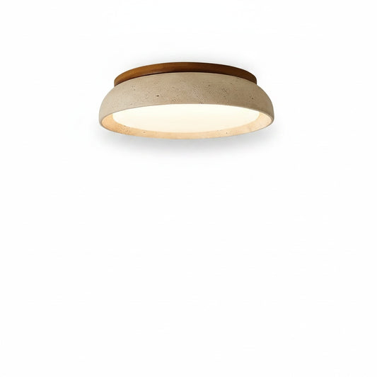 Plafondlamp Minimalistisch Rond met Travertijn Kap en Houten Rand