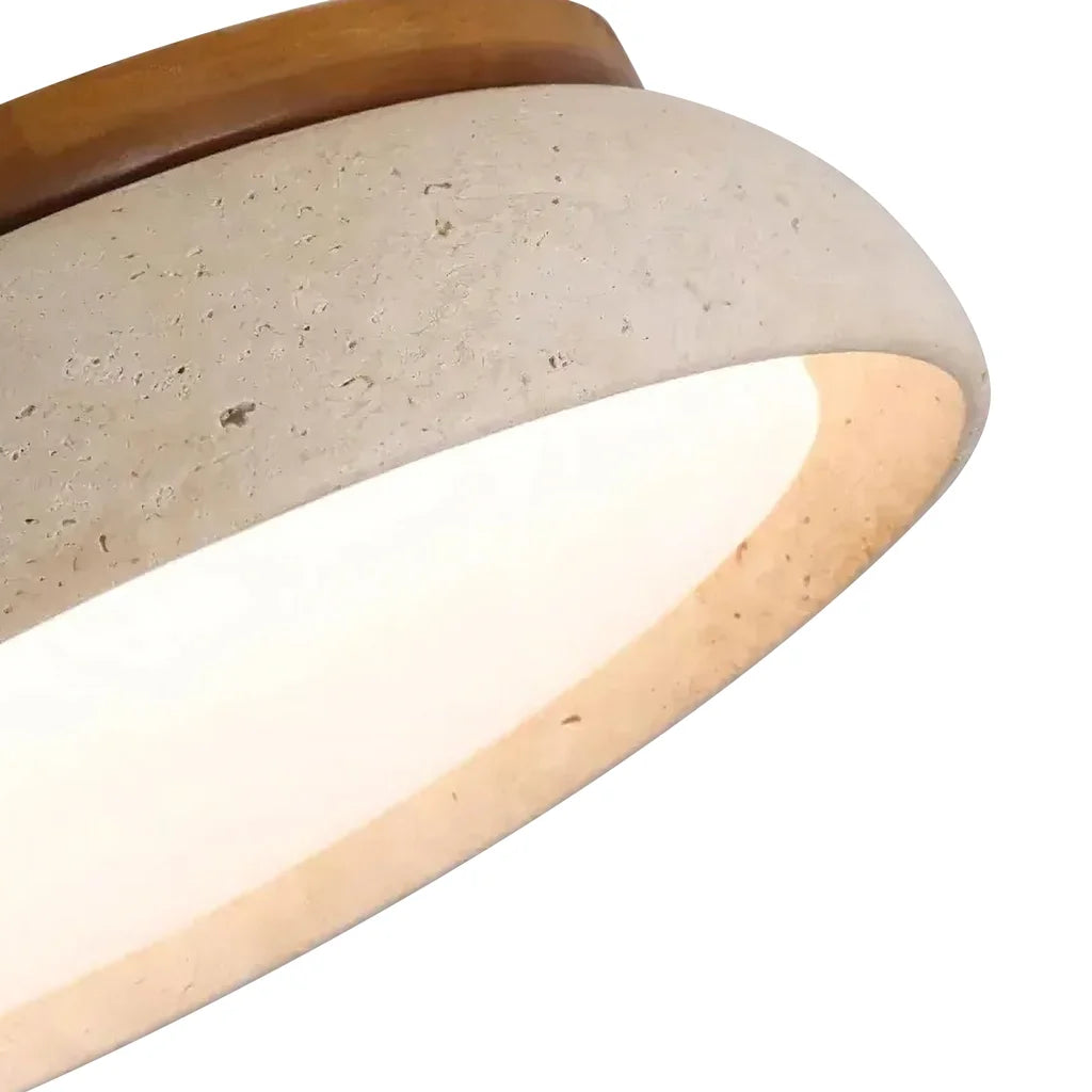 Plafondlamp Minimalistisch Rond met Travertijn Kap en Houten Rand