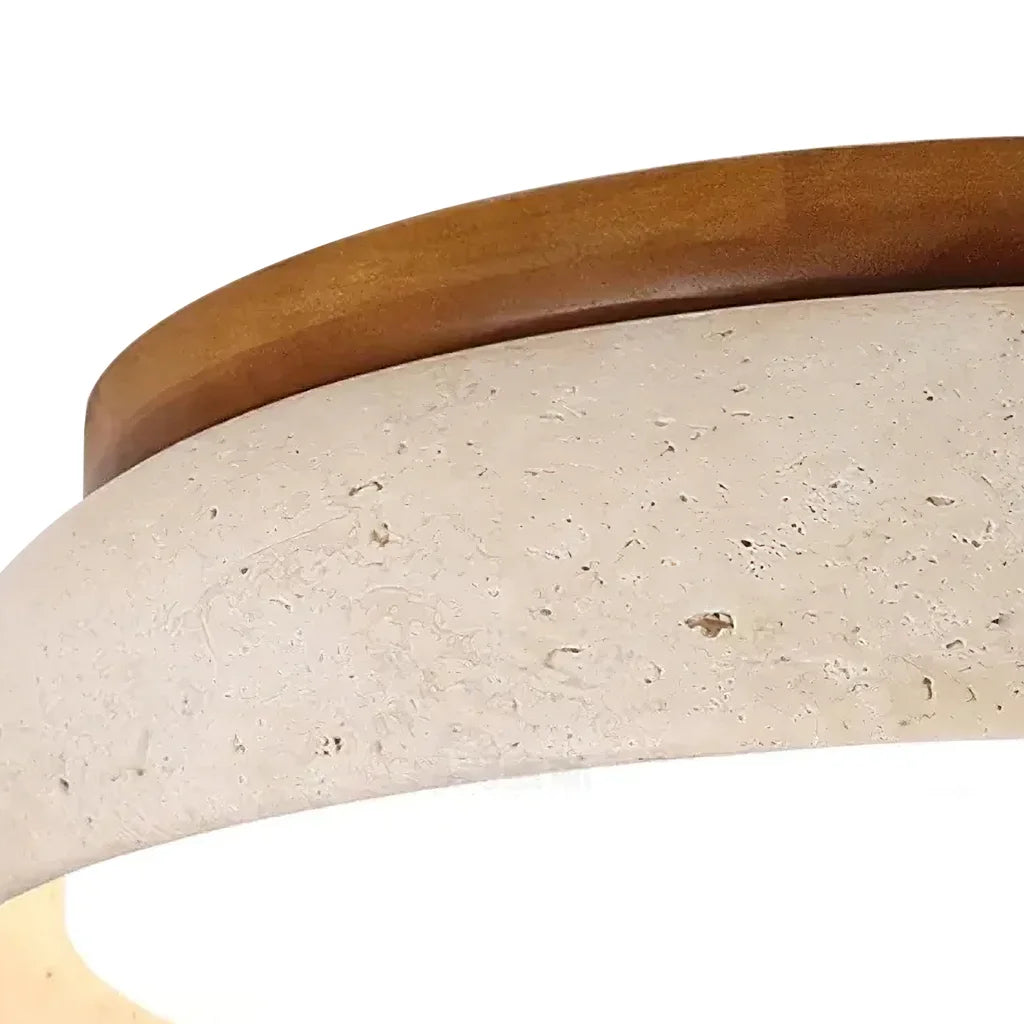 Plafondlamp Minimalistisch Rond met Travertijn Kap en Houten Rand