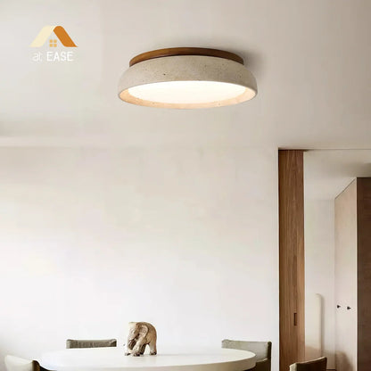 Plafondlamp Minimalistisch Rond met Travertijn Kap en Houten Rand
