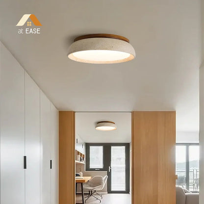 Plafondlamp Minimalistisch Rond met Travertijn Kap en Houten Rand