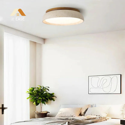 Plafondlamp Minimalistisch Rond met Travertijn Kap en Houten Rand