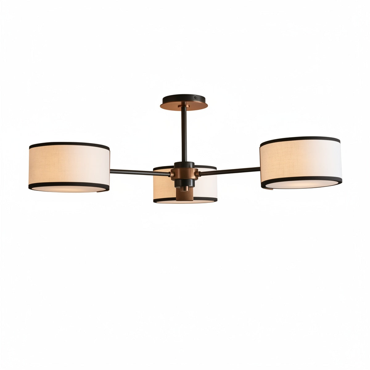 Plafondlamp Modern met Drie Ronde Kappen en Stoffen Diffusers
