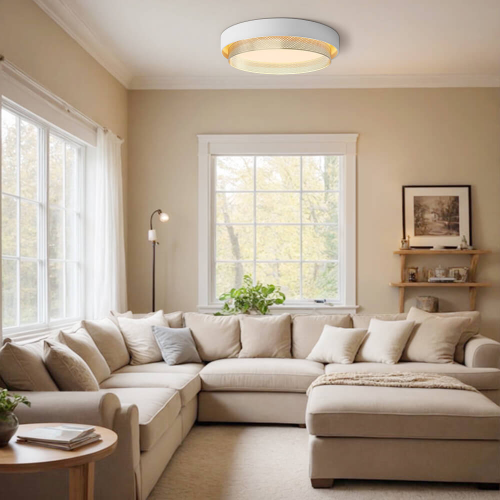 Plafondlamp Modern met Geperforeerde Gouden Ring en Ingebouwde LED