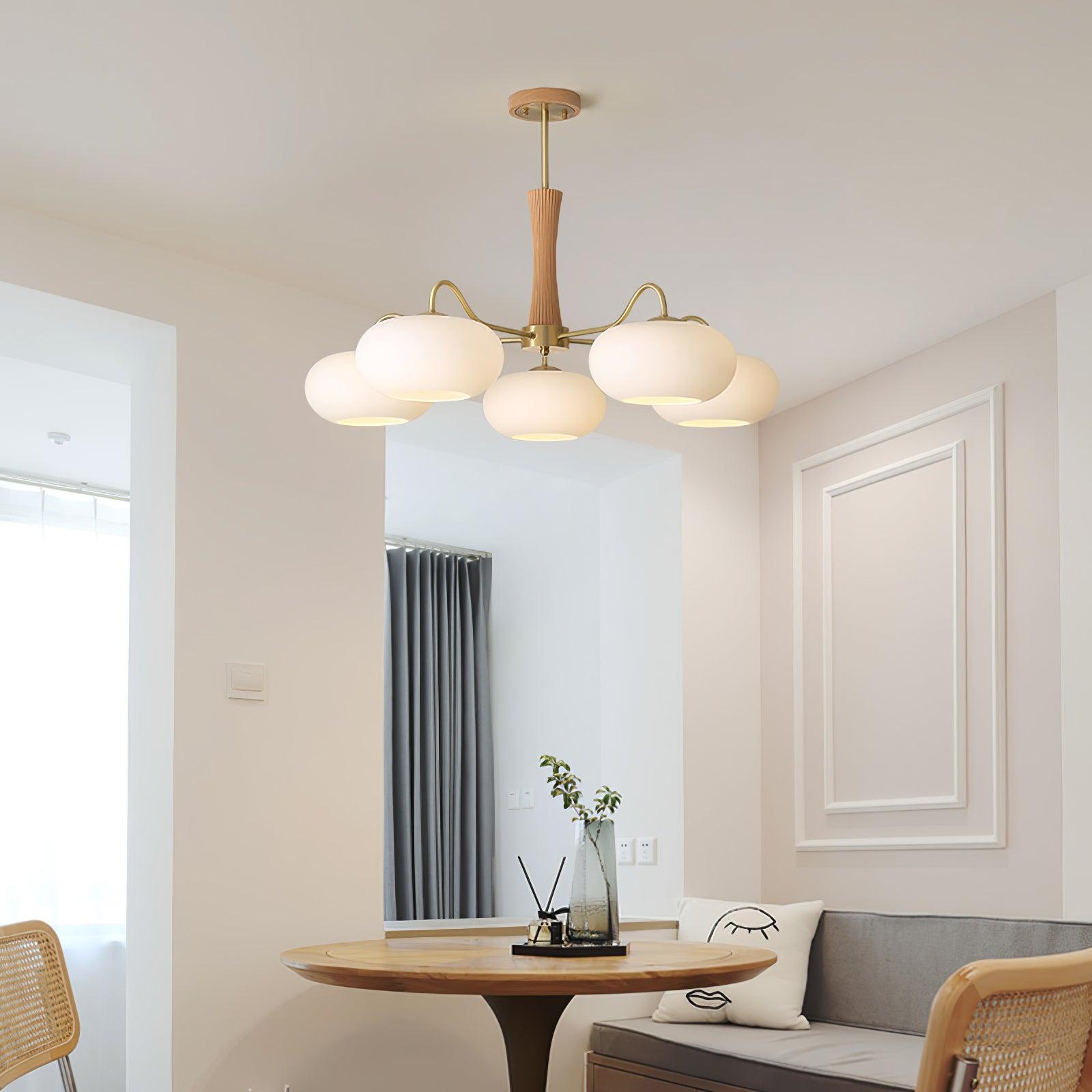 Plafondlamp Retro met Glazen Kappen en Messing Armen