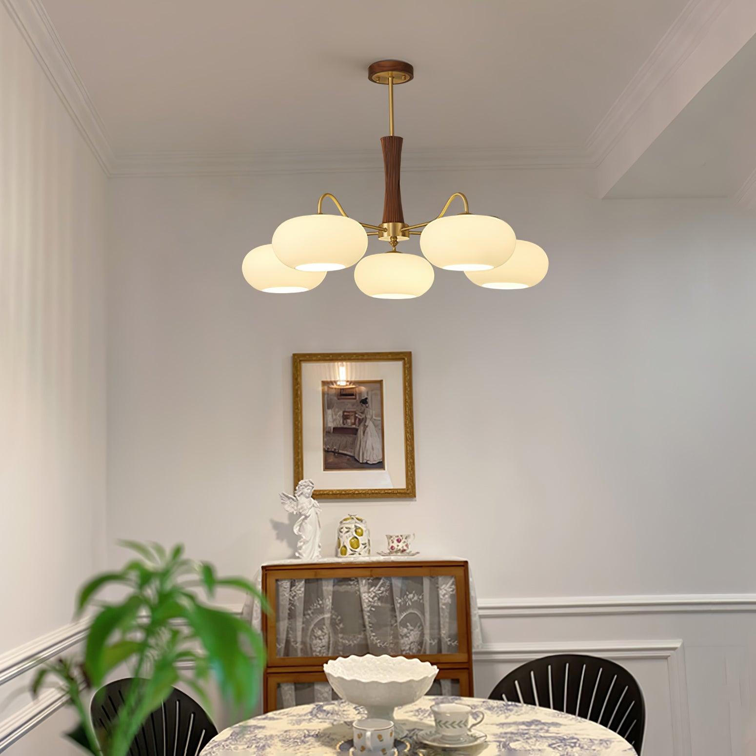 Plafondlamp Retro met Glazen Kappen en Messing Armen