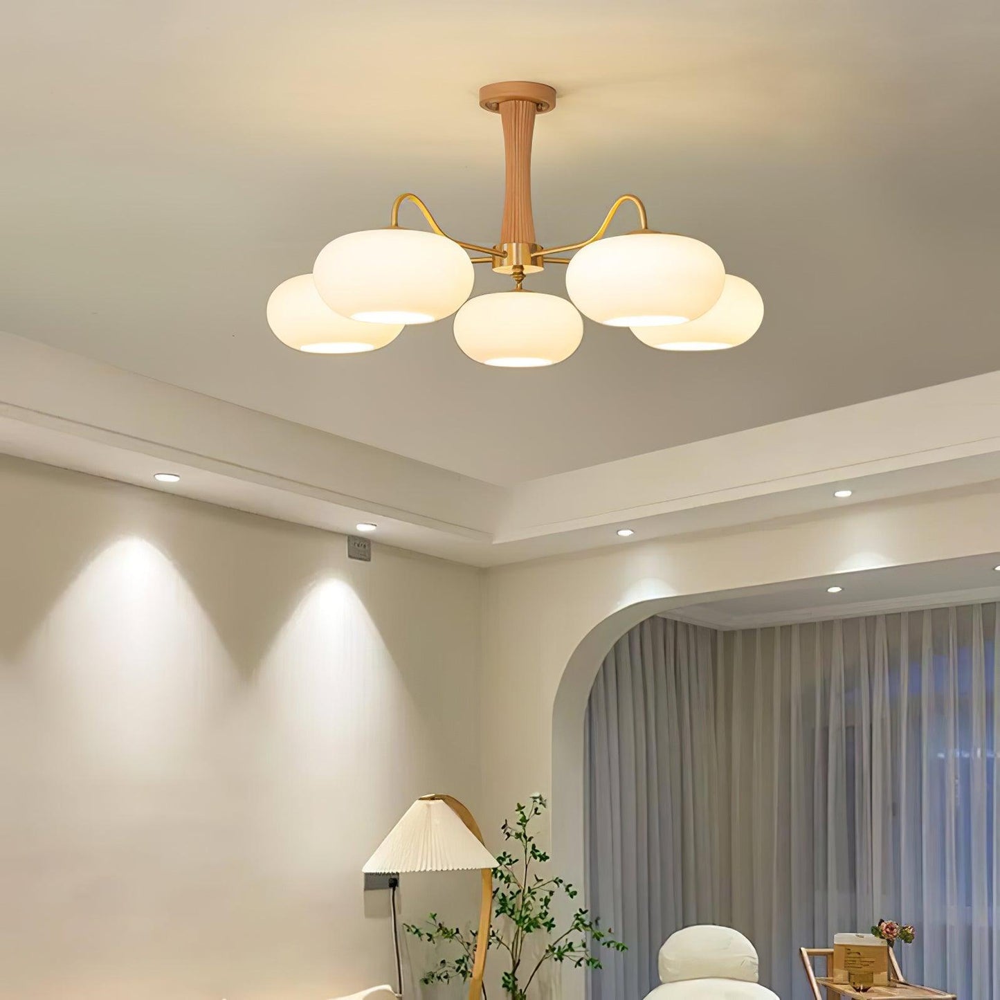Plafondlamp Retro met Glazen Kappen en Messing Armen