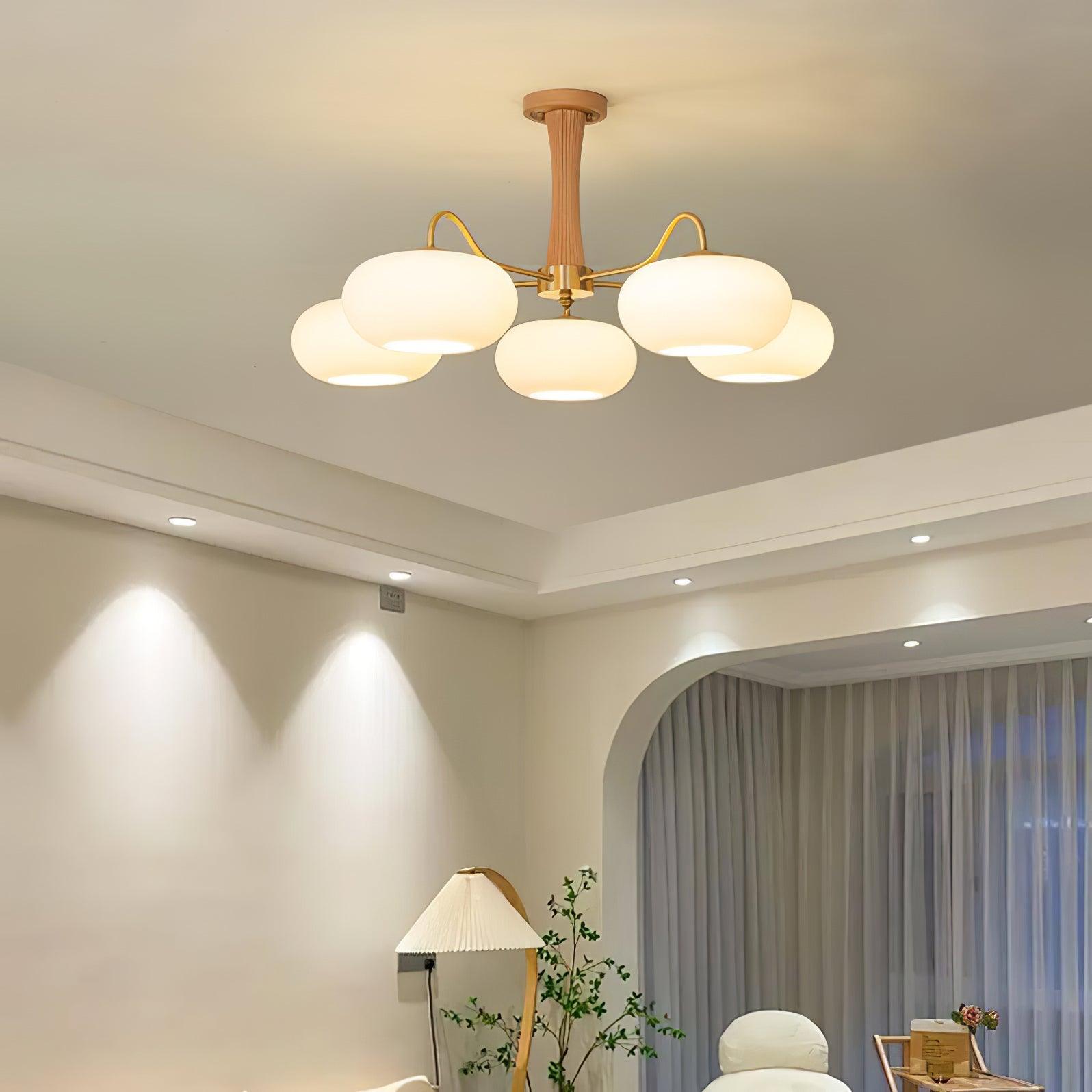 Plafondlamp Retro met Glazen Kappen en Messing Armen