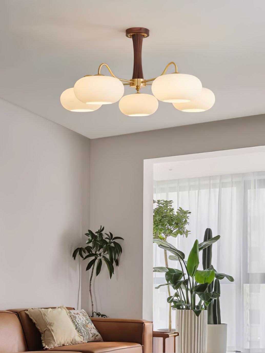 Plafondlamp Retro met Glazen Kappen en Messing Armen