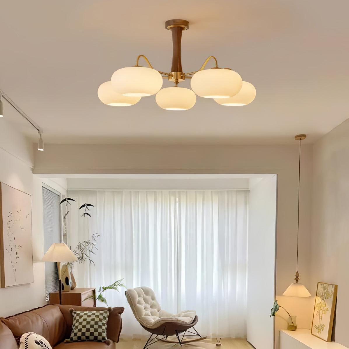 Plafondlamp Retro met Glazen Kappen en Messing Armen