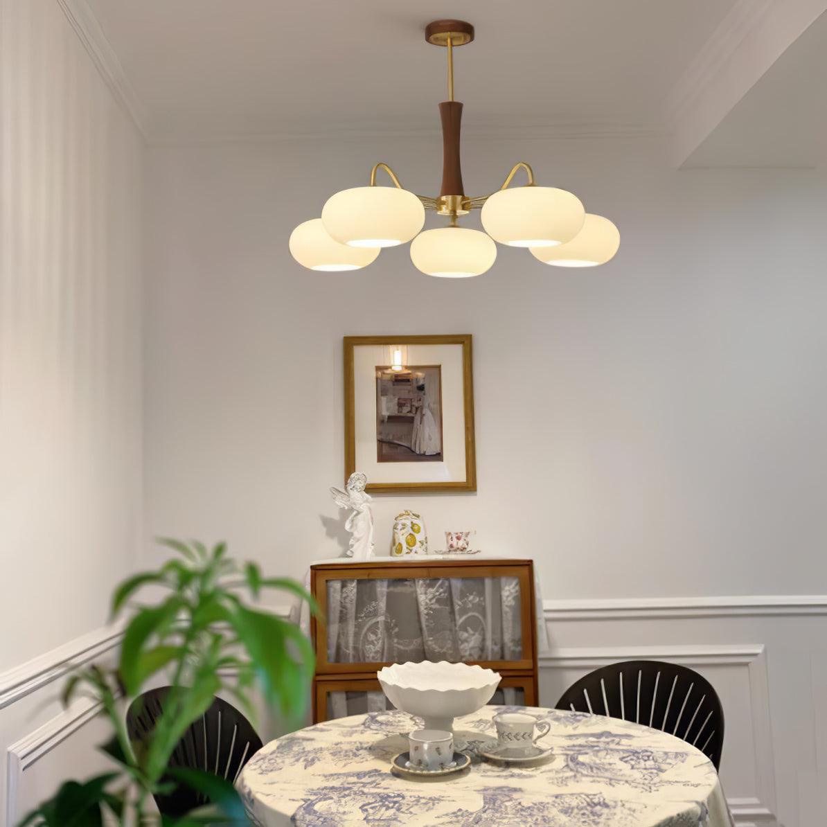 Plafondlamp Retro met Glazen Kappen en Messing Armen