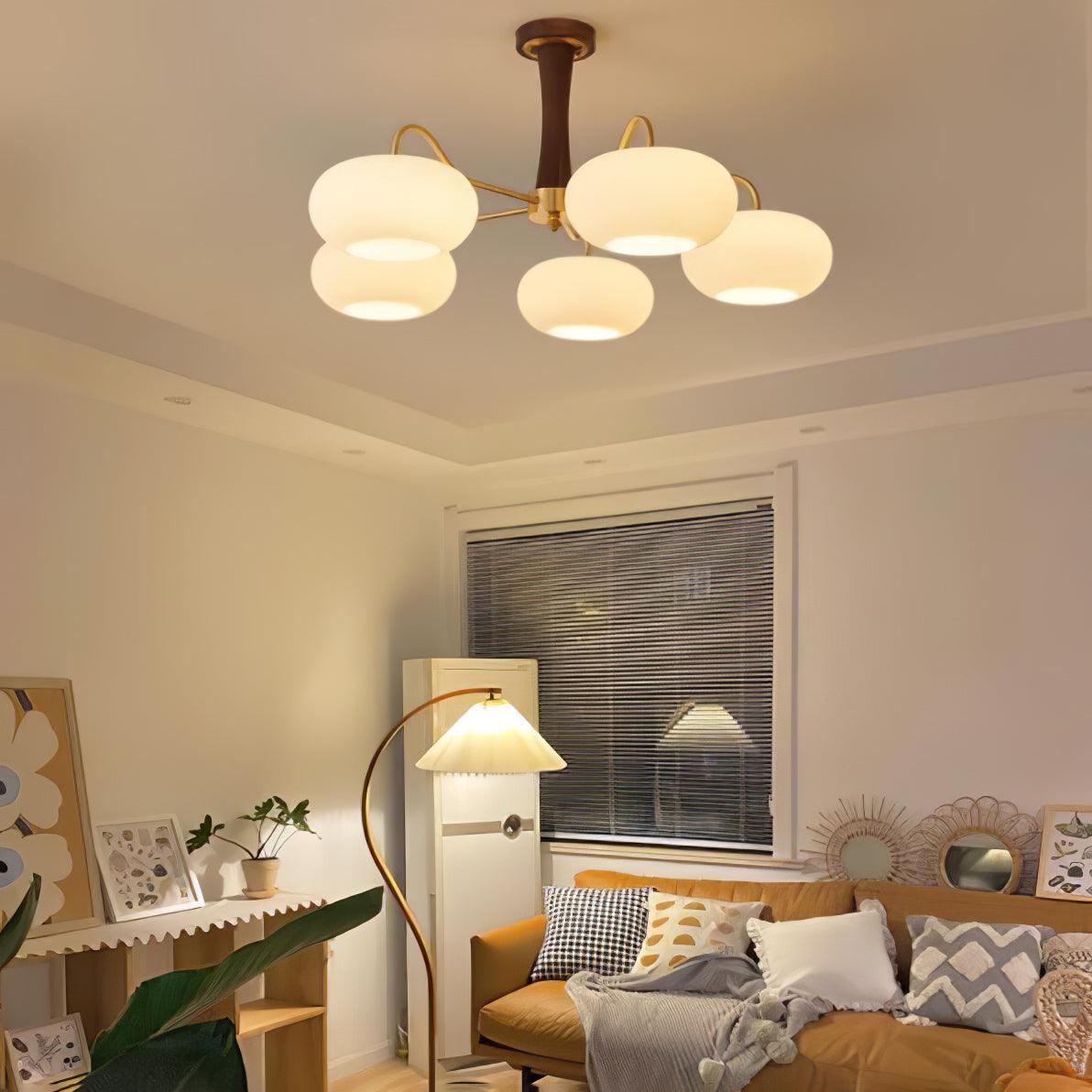 Plafondlamp Retro met Glazen Kappen en Messing Armen