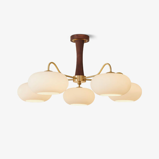 Plafondlamp Retro met Glazen Kappen en Messing Armen