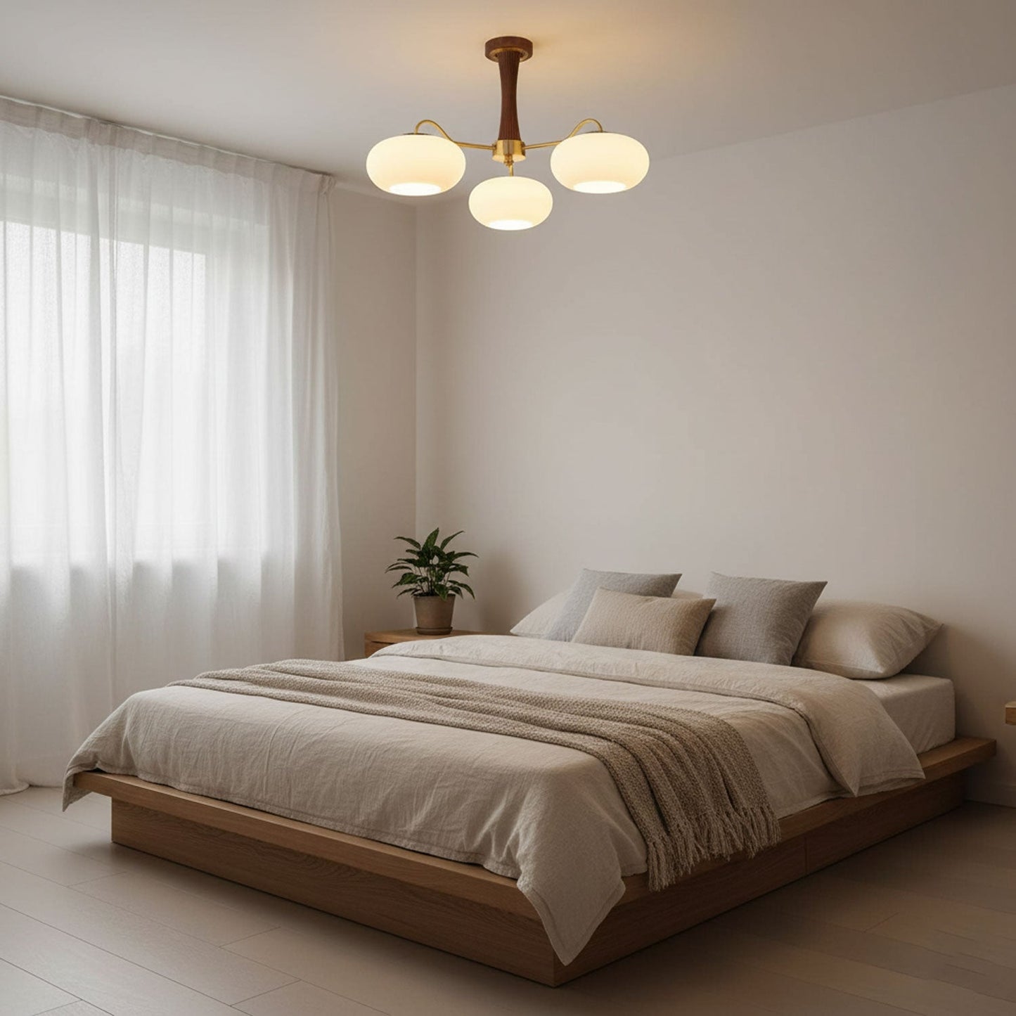 Plafondlamp Retro met Glazen Kappen en Messing Armen