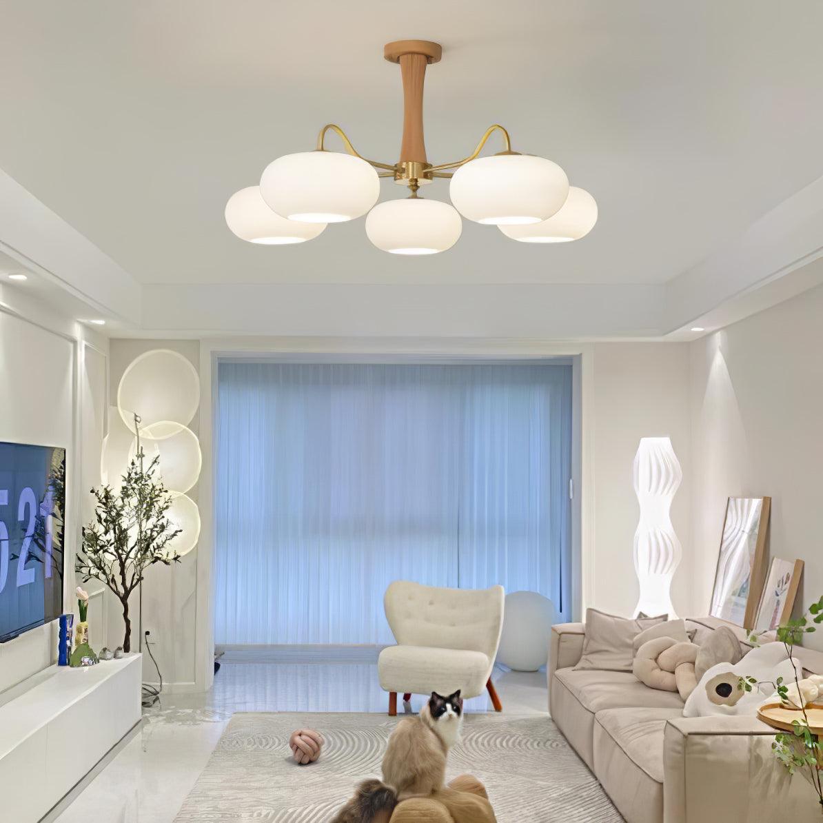 Plafondlamp Retro met Glazen Kappen en Messing Armen