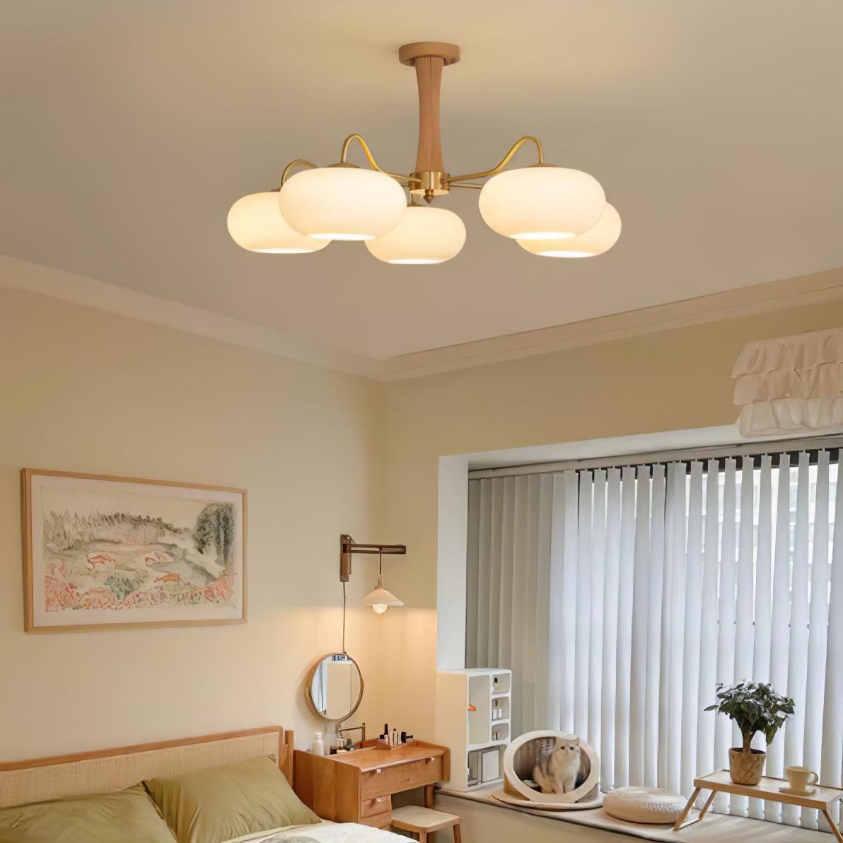 Plafondlamp Retro met Glazen Kappen en Messing Armen